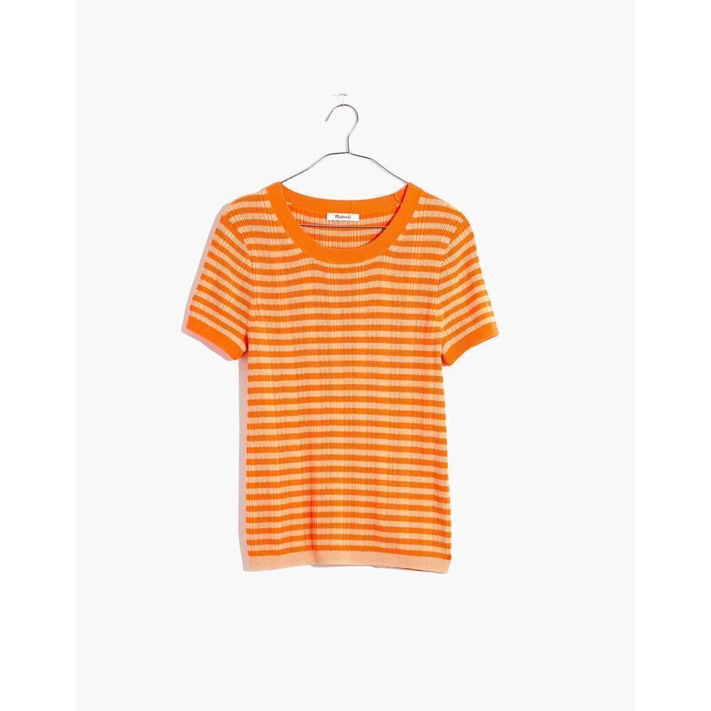 Madewell Ringer Sweater Tee in Neon Stripe Muted Shell Orange Size Small